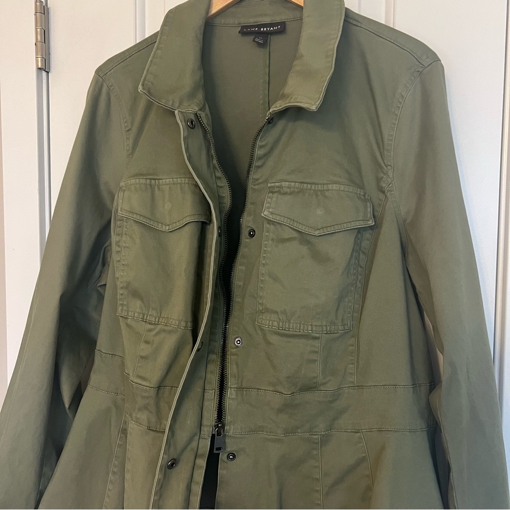 Lane Bryant olive green cropped peplum utility jacket Size 22 Gorpcore Casual - Picture 4 of 9